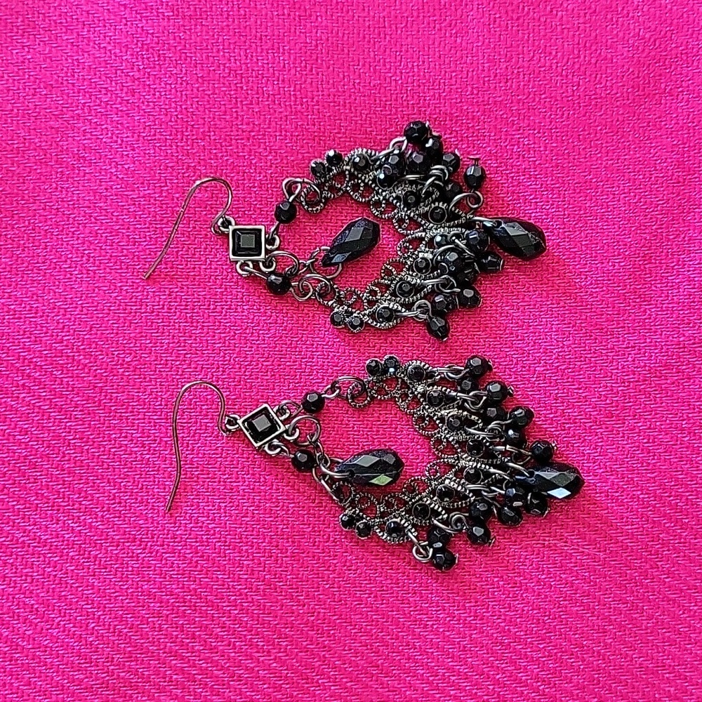 Gunmetal & black teardrop chandelier earrings